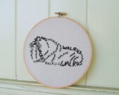 Walrus Word Art - Screen Print Black on White - Stretched in Hoop