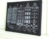 Dutch Houses Print - Stretched on Canvas - White on Black