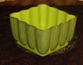 Vintage Retro Bamboo Ceramic Planter Hand Painted Greens Brown - parkie2