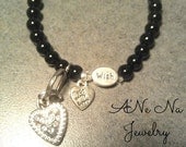 Women's Bracelet " Wish/Handmade With Love " Onyx, Rose Quartz and Swarovski Crystal