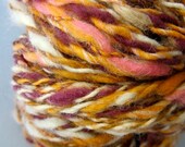 Summertime Sorbet Handspun Yarn (106 yds) Colorful Wool Orange Tangerine Red Burgundy White Bright Cheery Skein