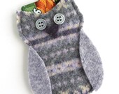 Felted Wool Gray/Lilac/Cream Owl Gift Card Holder / Decoration, Mother's Day gift, Upcycled, Birthday, Baby, Wedding Shower