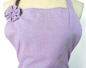 Upcycled Womens' Apron, Purple and White Checked, Made from Men's Dress Shirt, Mother's Day