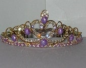 purple cabochon Gold plated   tiara with combs wedding bridal prom flower girl birthday party