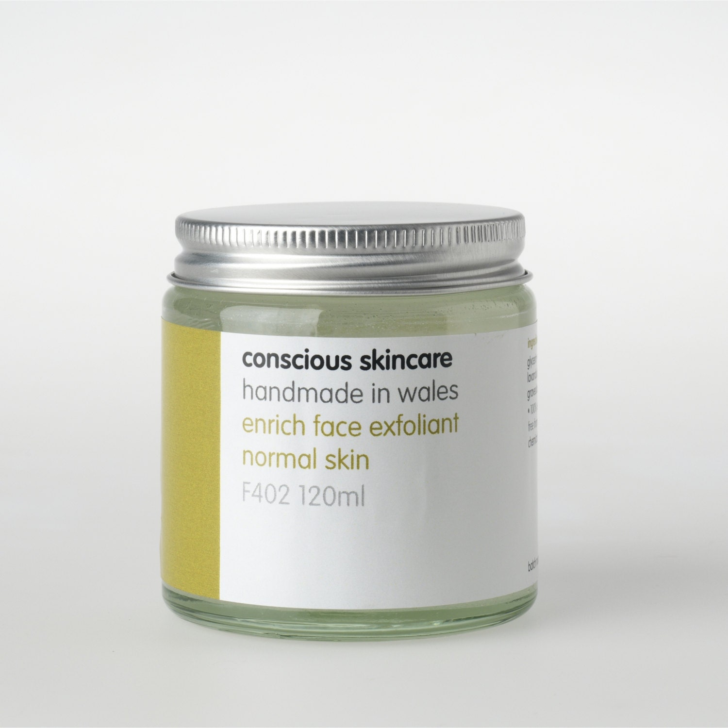 Organic Face Exfoliator Scrub for Normal Skin. 100% Chemical Free. Organic Skincare. Vegan. 120ml size