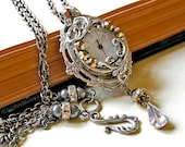 Victorian Silver Necklace Watch Pendant - Vintage Style Victorian Watch Necklace - Victorian  Bridal Jewelry
