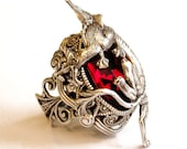 Silver Dragon Ring - Red Swarovski Gothic Ring - Women Fantasy  Gothic Jewelry