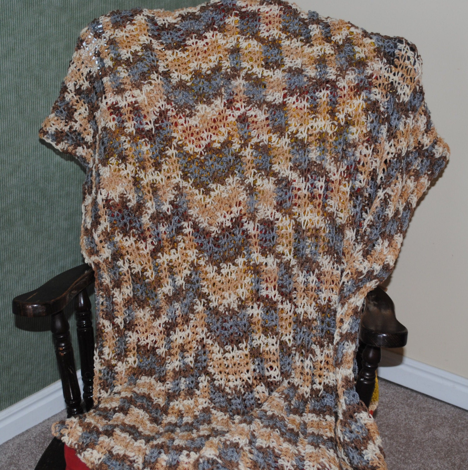 sandcastle crochet blanket browns and grays- free shipping