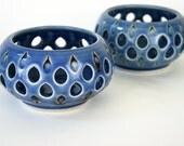 Blue candle holders ceramic pierced