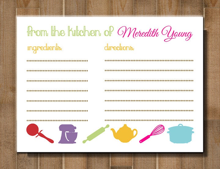 PRINTABLE  Recipe Card  -- Modern Kitchen, Bridal Shower, Bachelorette Party -- CUSTOM
