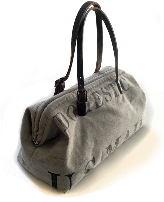 Gladstone / Doctor's Bag / Vintage US Mail Sack Canvas / Warm Gray