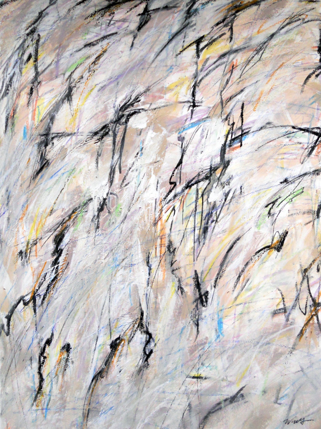 It is what it is, isn't it   5-21-13 (abstract expressionist painting, black, pastel, blue, yellow, white, green, cream)