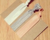 Coral silver white elastic hair ties ponytail holders lot of 3