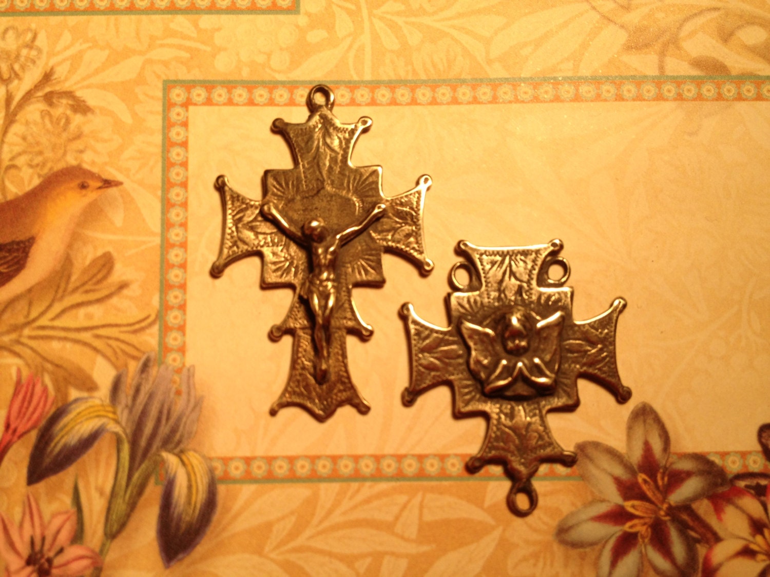 Bronze Cherb Angel Rosary Crucifix & Center Set