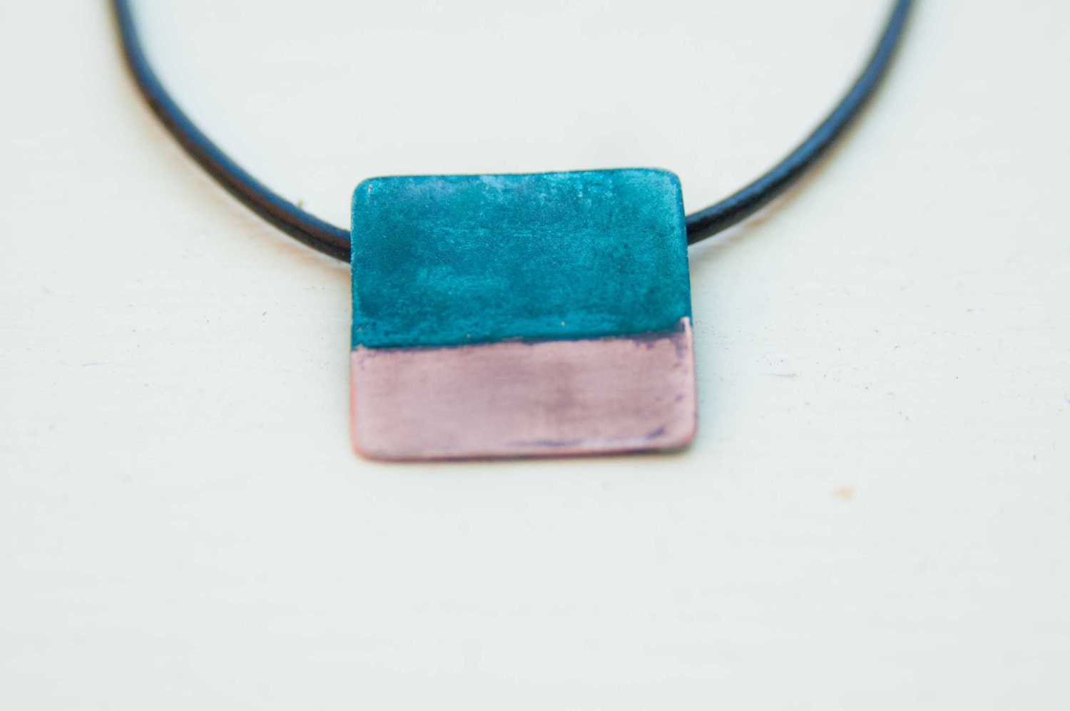 Square necklace - blue and copper geometric jewelry