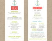 Wedding Menu and Program (Anchors Away) - Digital Files/DIY (Customizable Beach Design)