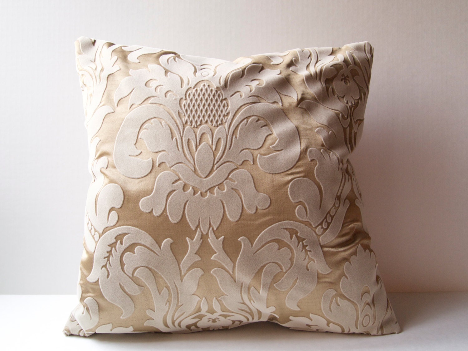 Cream Velvet and Silk Damask Pillow Cover
