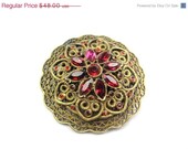 Ruby Red Rhinestone Brooch Victorian Vintage Jewelry