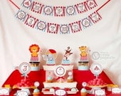 Vintage Carnival Circus Red Blue Birthday Party Package Personalized MINI Collection Set - PRINTABLE DIY - PS801CA1y