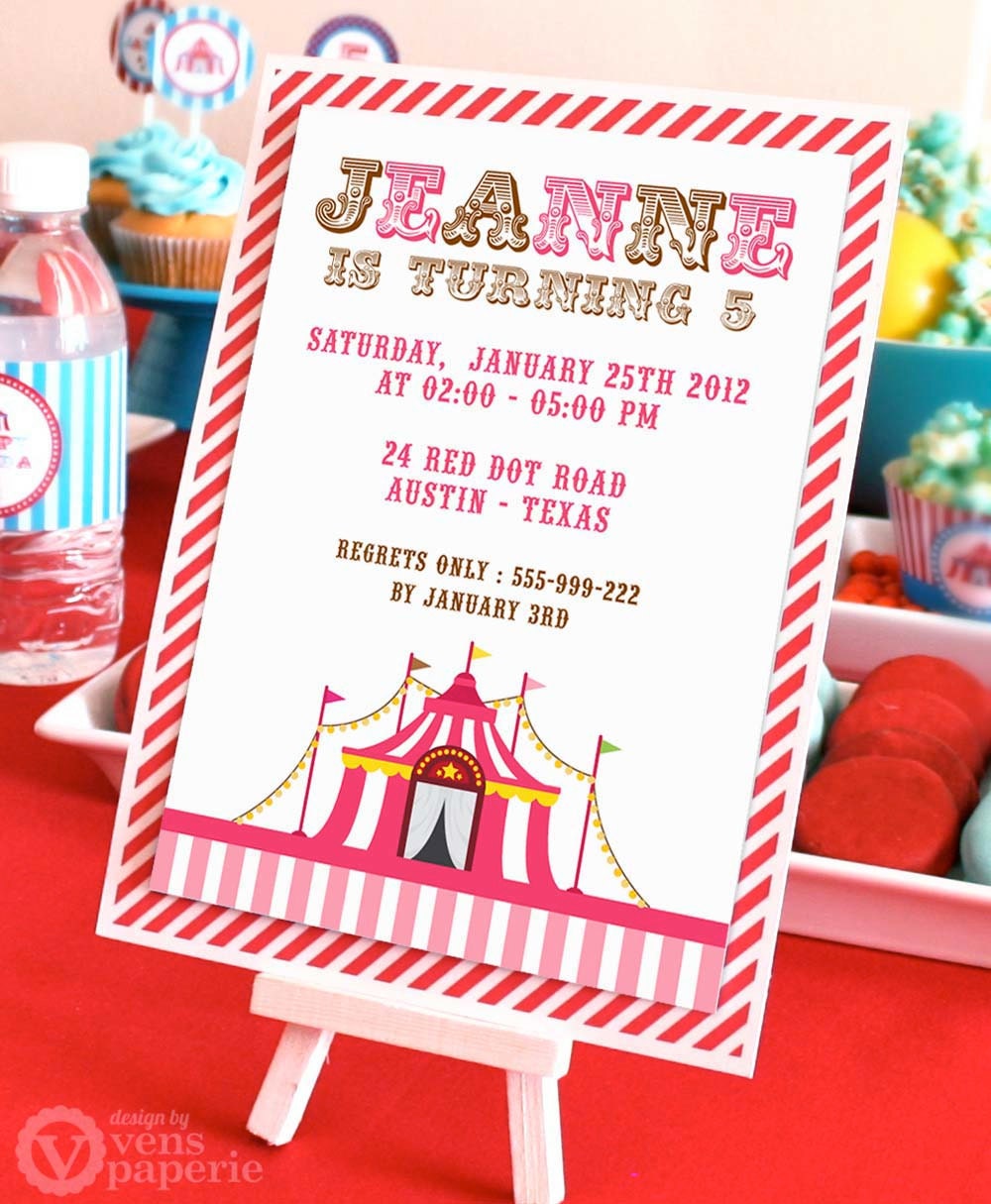 DIY PRINTABLE Invitation Card - Vintage Pink Carnival Circus Birthday Party Invitation - PS801CA2a1