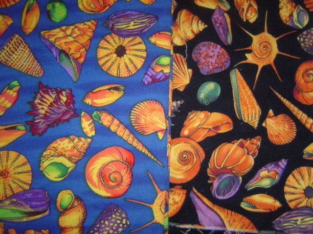 Hoffman "Tide Pools" Shell Fabrics-2 Yards-One Yard Each of Two Designs