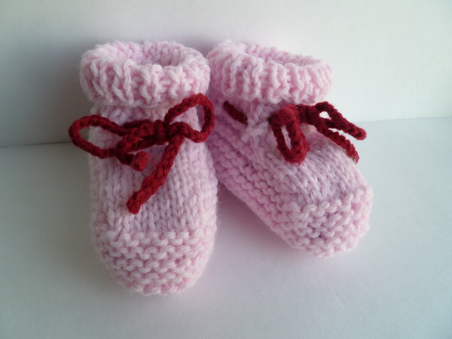 Baby Shower Booties Knitted Super Soft Handmade Pastel Pink Red Burgundy Girl 3-6 Months Ready to Ship