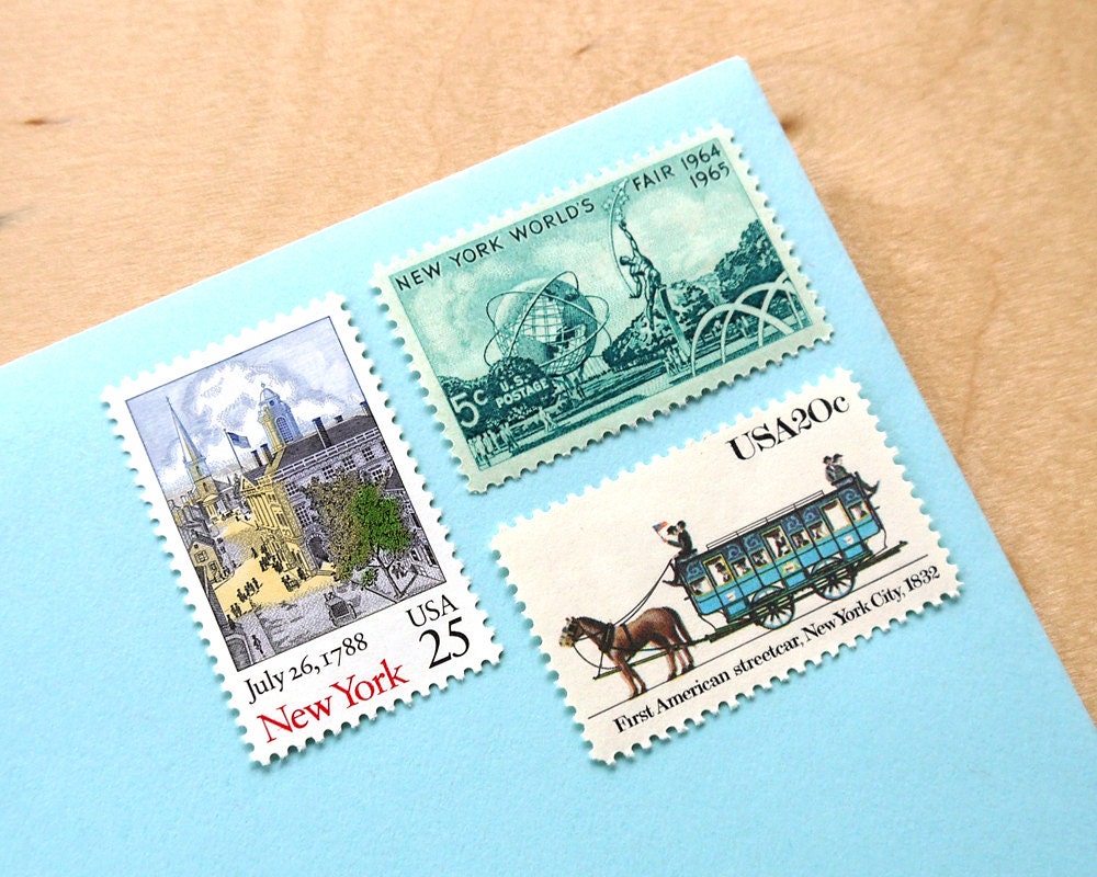 Vintage unused - New York, New York - postage stamps to post 5 letters - or use in scrapbooking and crafts