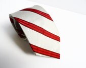 Vintage 80s Tie, Hipster Necktie Retro VTG Cravat Dandy Hippie Striped Preppy Men's Fat Tie Grey Red 80s Prep