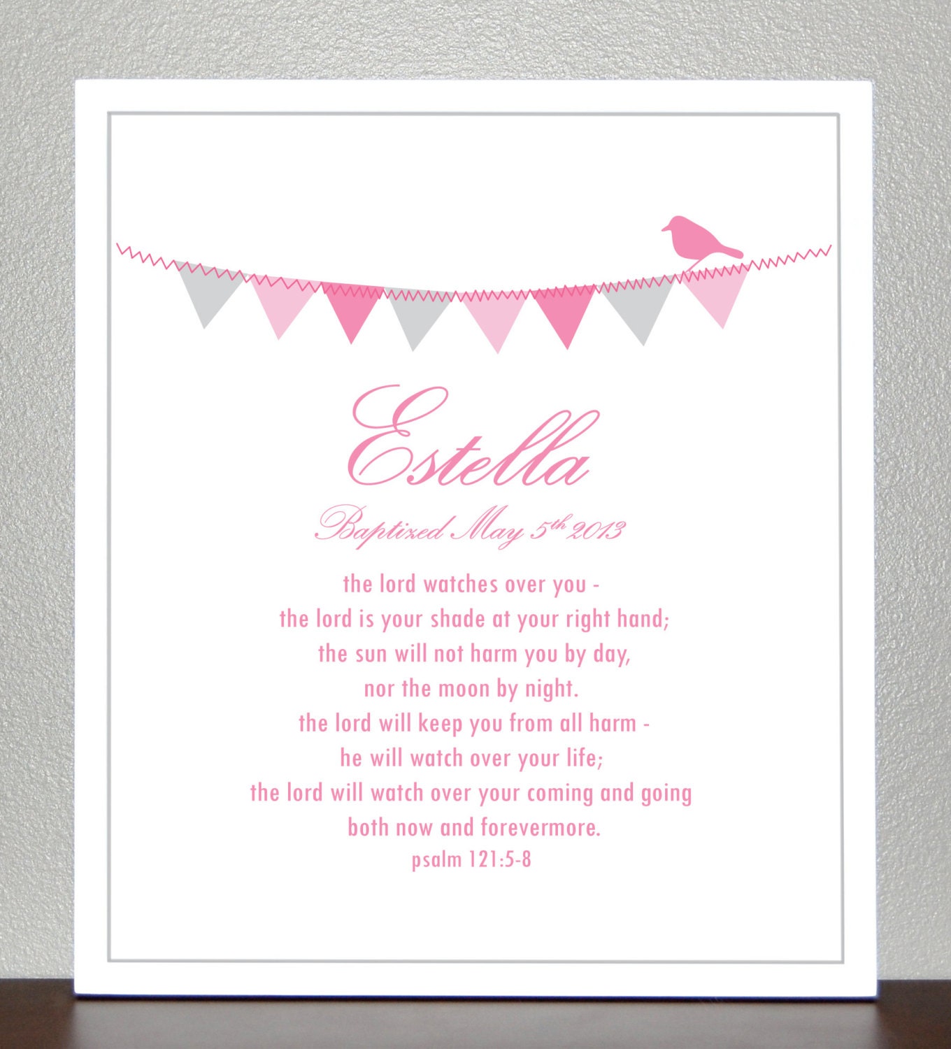 Baptism Gift ( personalized with name and date ) - Bible Verse - Psalm 121: 5-8 - 8x10 Print