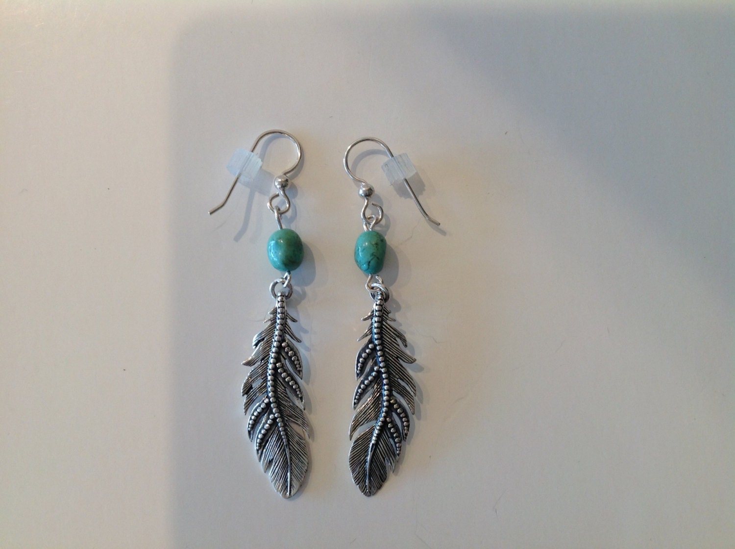 Sterling Silver Feather Earrings with Turquoise Bead