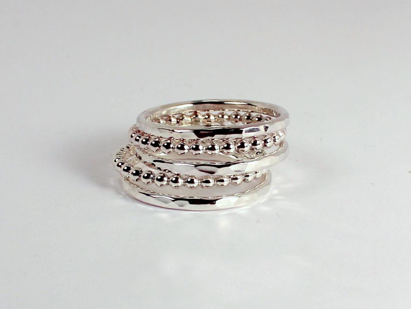 MADE TO ORDER - Five Silver Stacking Rings - Sterling Silver