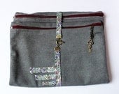 Grey and liberty double pouch clutch - Zip pouch
