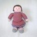 Hand Knit Baby Doll Sweetie, Brown Hair and Rose Pink Dress, Vintage Style Soft Waldorf Toy by Girlpower