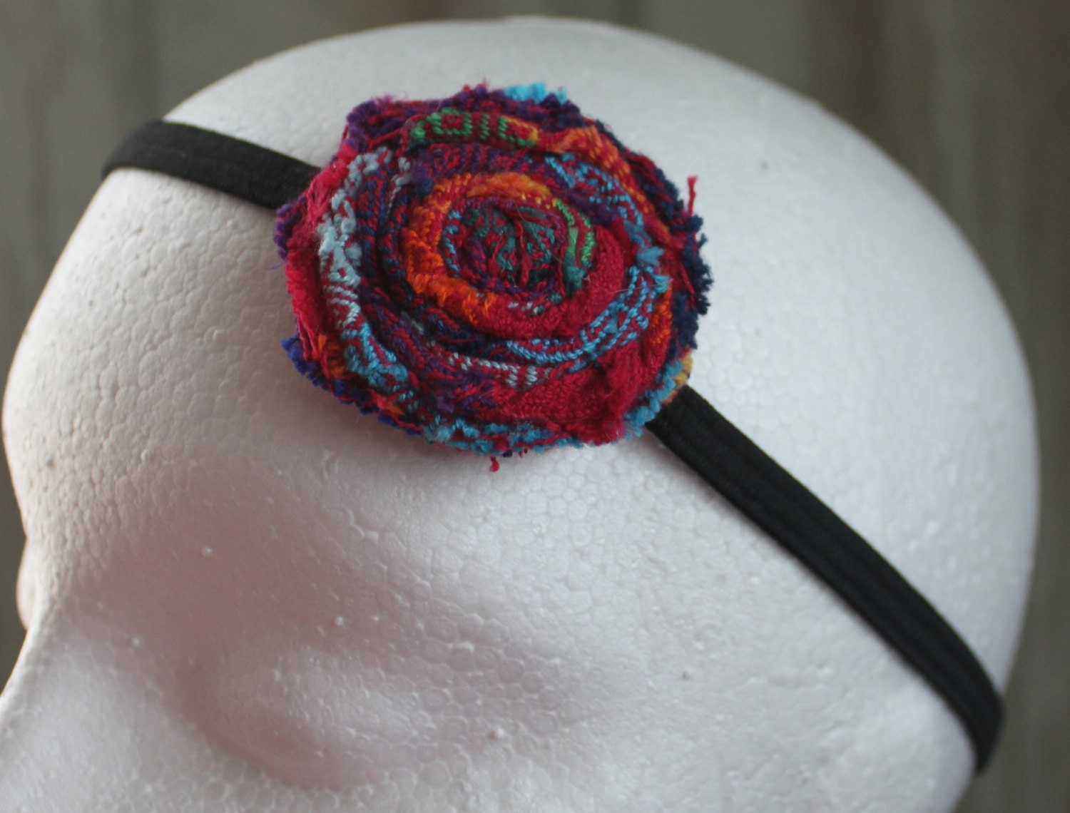 Women's Wrap Scrap Headband, Made from Upcycled Girasol Double Rainbow RR Rojo DW