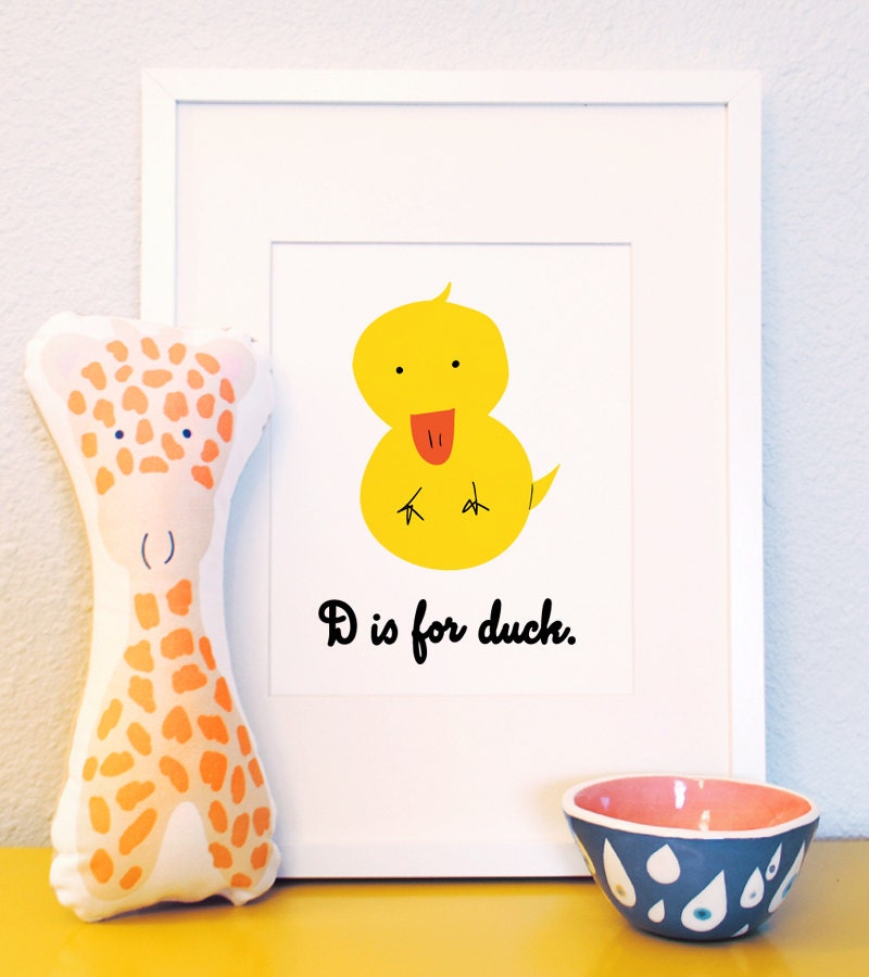 D is for duck woodland animal portrait nursery illustration 8x10