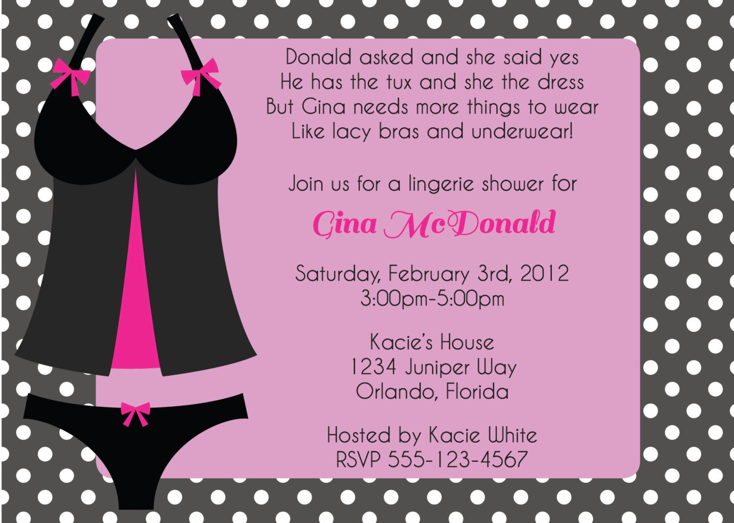 Lingerie Shower Invite Pink and Black Bridal Wedding Shower Invitation Printable DIY