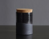 small black canister. stoneware clay corked jar. modern pottery minimal ceramics - vitrifiedstudio