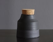 matte black bottle. matte glazed black stoneware bottle with cork stopper. pottery ceramic modern minimal simple - vitrifiedstudio