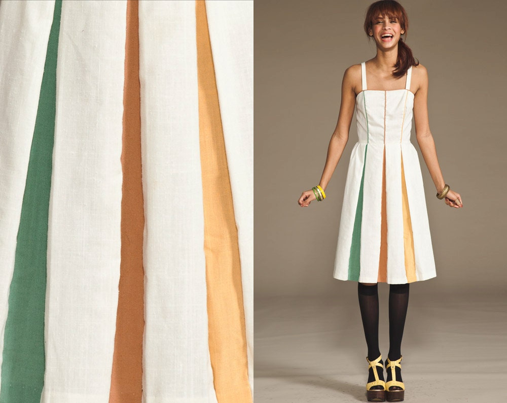 Vintage RARE  70s 50s COLOR BLOCK Dress // Colored Pleats //  Multi Color Print // Full Skirt //