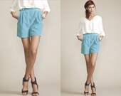 AMAZING Teal Blue High Waist 70s Shorty Shorts // Corduroy //  Side Button Snap