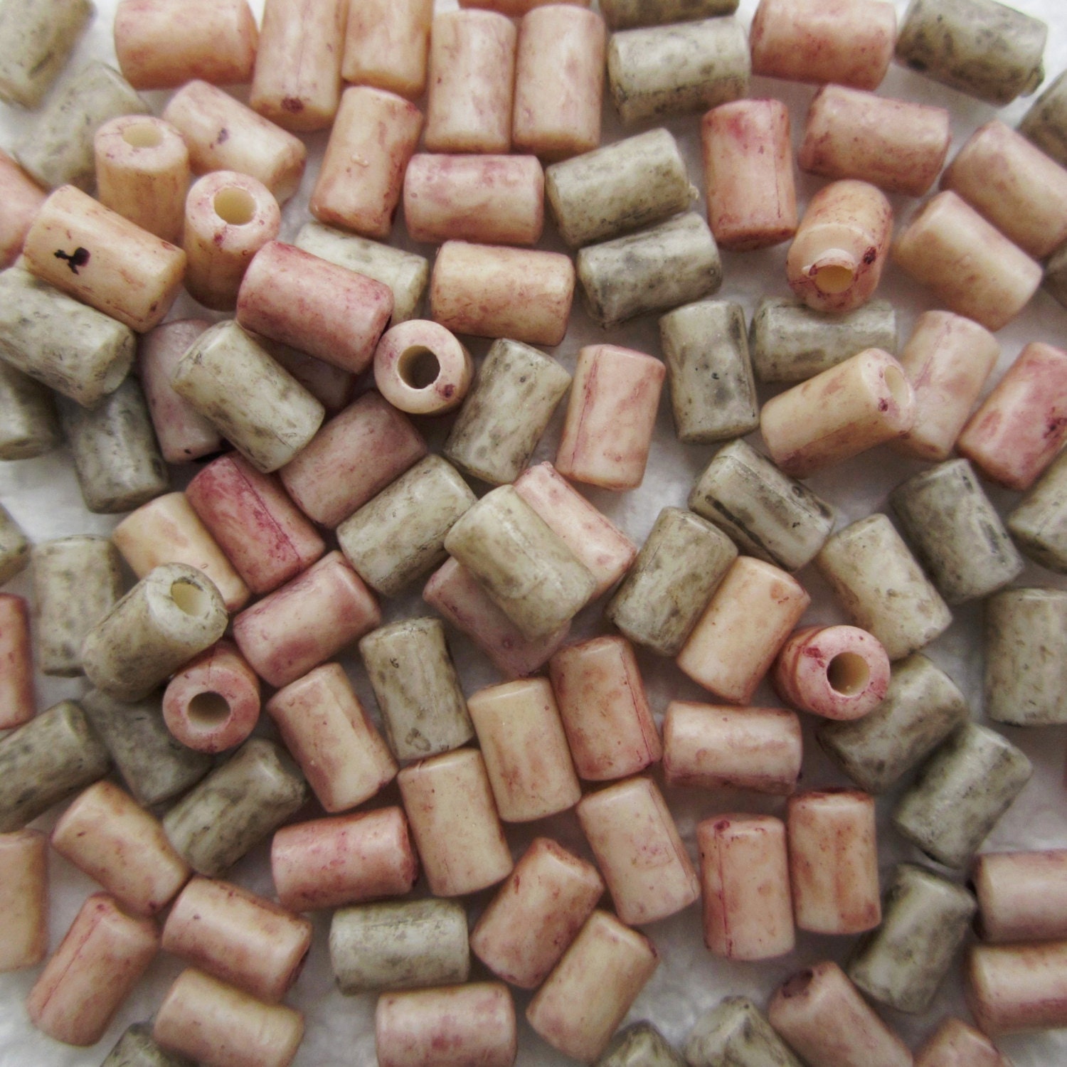 Ethnic Tube Shaped  Beads, Muted Colors, 6 mm x 4 mm -- 100 beads
