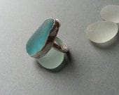 Sea Glass Ring, Sea Glass Jewelry, Sterling Silver, Aqua, Sea Glass, Beach Jewelry, Blue