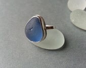 Sea Glass Ring, Sea Glass Jewelry, Sterling Silver, Blue, Sea Glass, Beach Jewelry, Blue