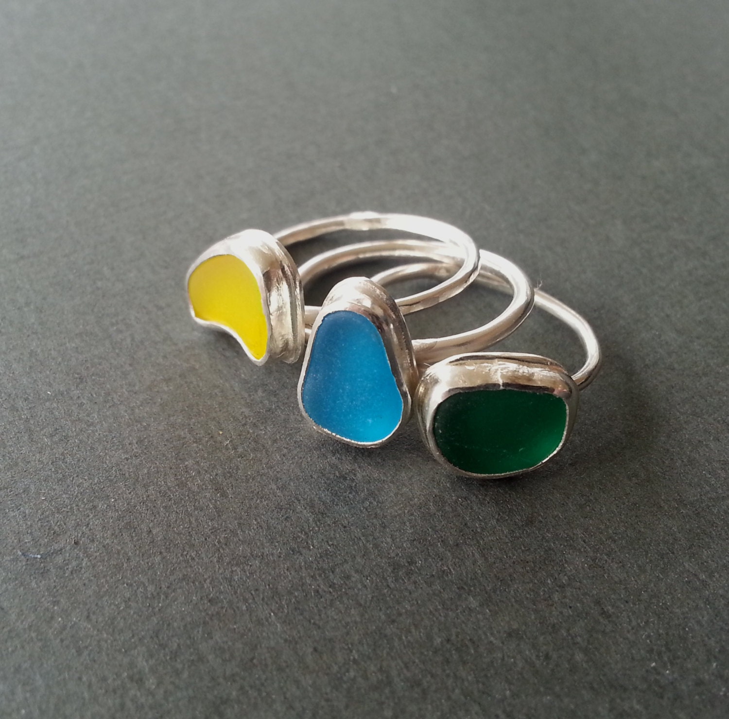 Sea Glass Rings, Sea Glass Jewelry, Stacker Rings, Sterling SIlver Rings, Tropical Colors, Ring Collection