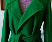 Vintage 1960s Coat / Carol Brent Green Mod Wrap Coat / Wool Trench Size 8/10