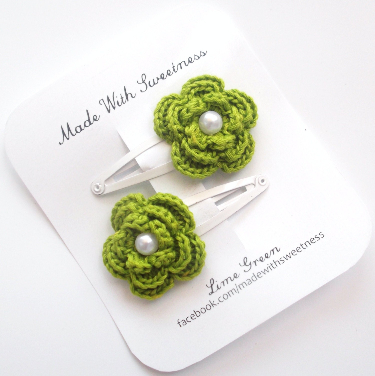 Lime Green Flower Hand Crocheted Hair Clip
