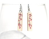 cherry blossom dangle earrings stick dangle earrings minimalisti jewelry wood jewelry eco fashion eco-friendly