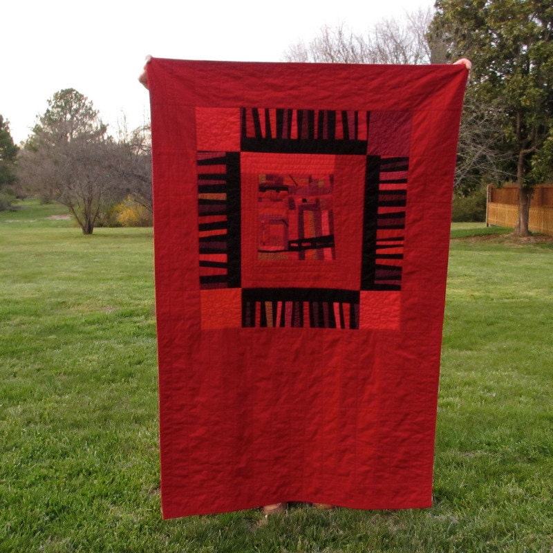 Modern Quilt, Red Quilt, Art Quilt, Red Lap Quilt
