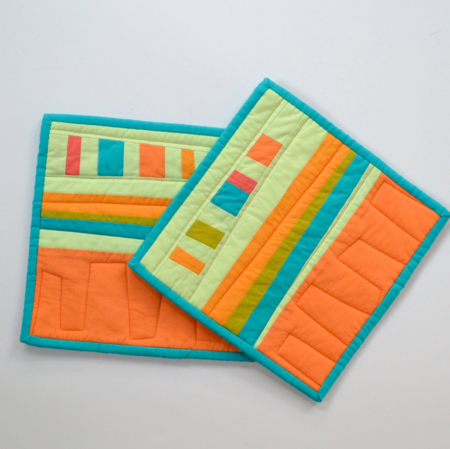 Modern Pot Holders, Southwestern, Orange Potholders, Hot Pad, Quilted Potholders