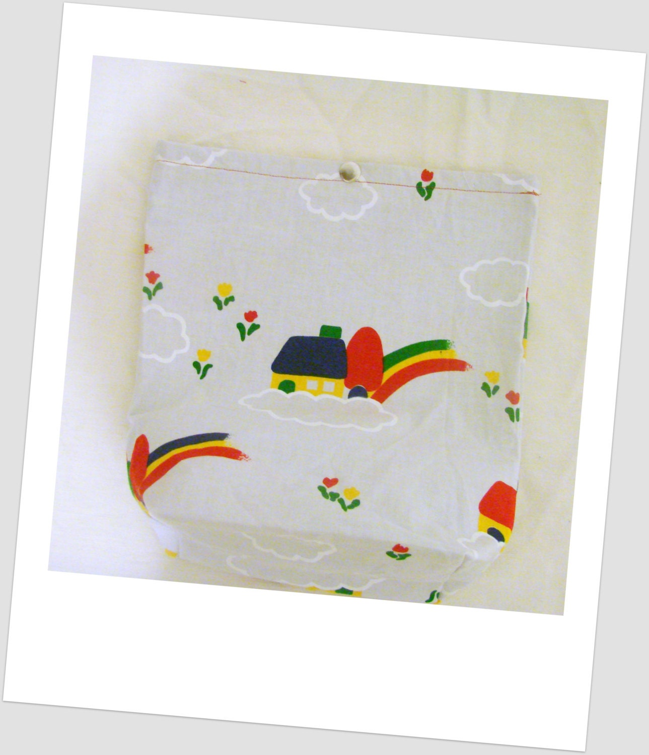 Fabric Lunch Bag/Reusable Lunch Bag/Flowers and Rainbow Print